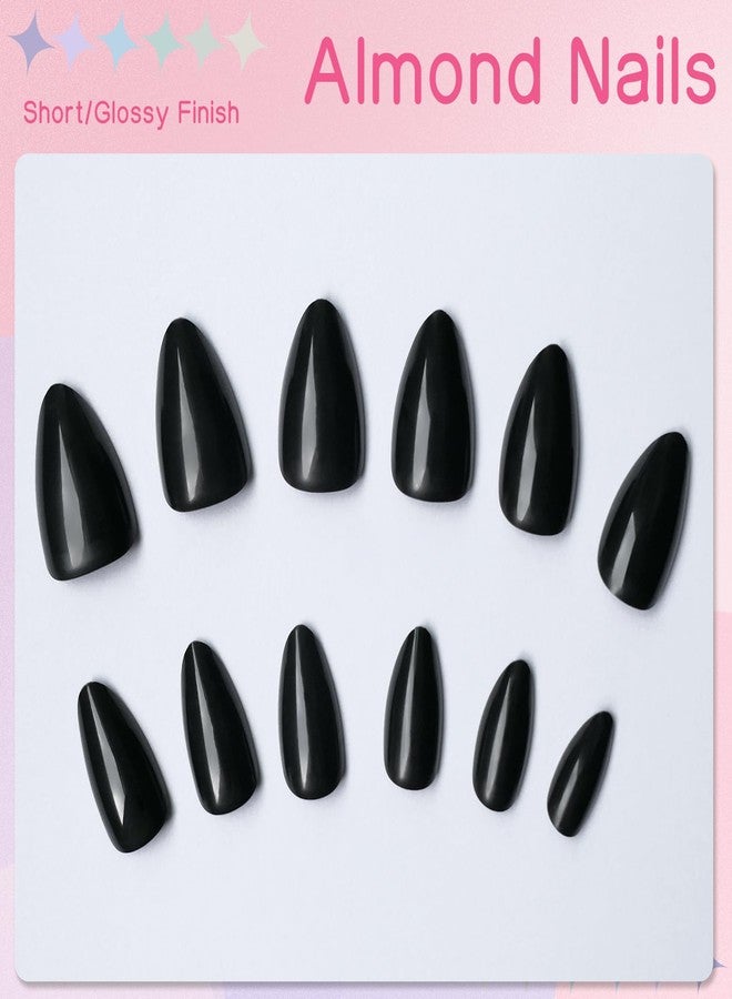 LuckForever 360pc Almond Press on Nails Short Fake Nails Black Glue on Nails XS Short Acrylic Nails Press ons Nail Almond Artificial Fingernails Black False Nails Tips with Nail Glue Adhesive File - Image 5